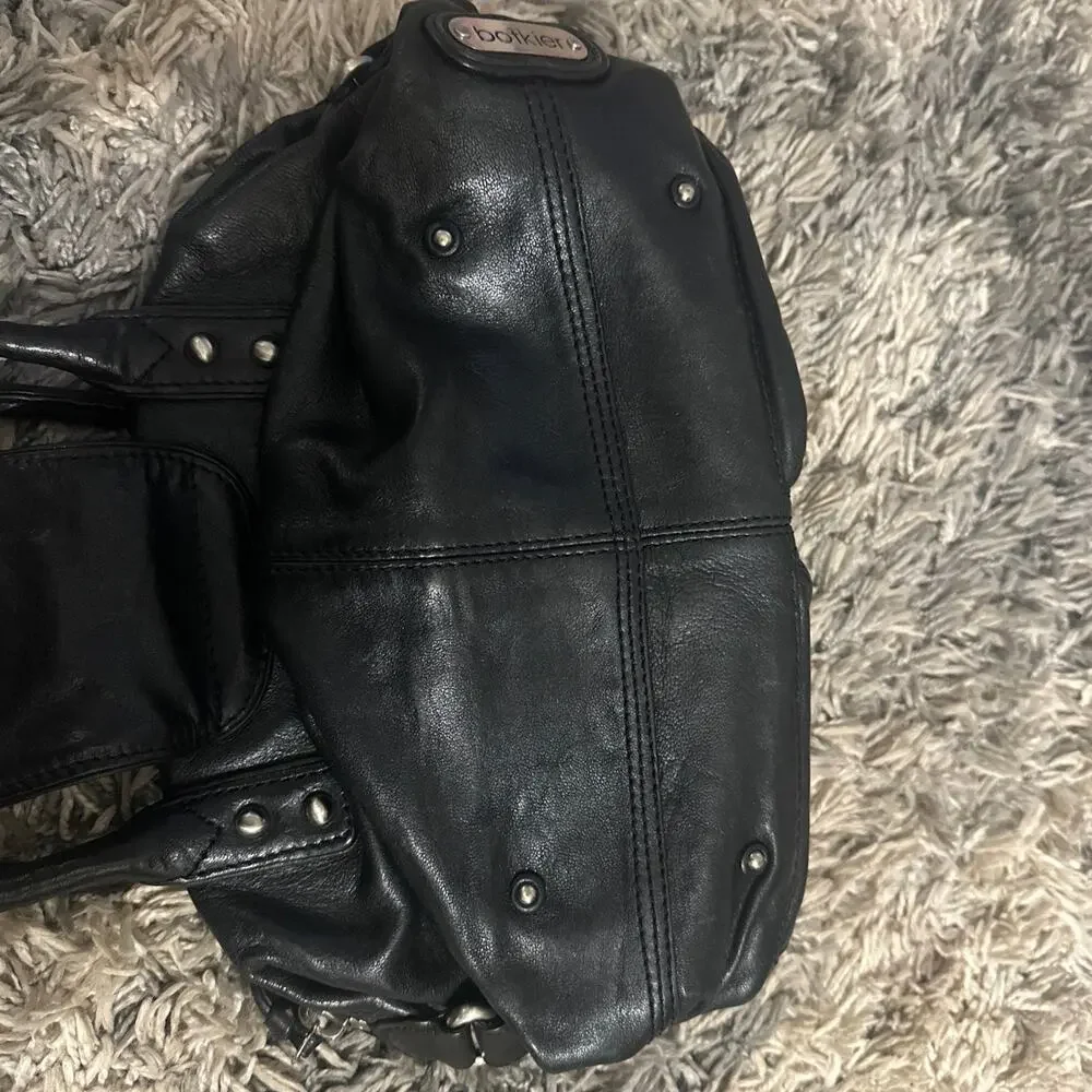 Botkier Bianca Boho Leather Signature Satchel Bag purse Handbag, Black